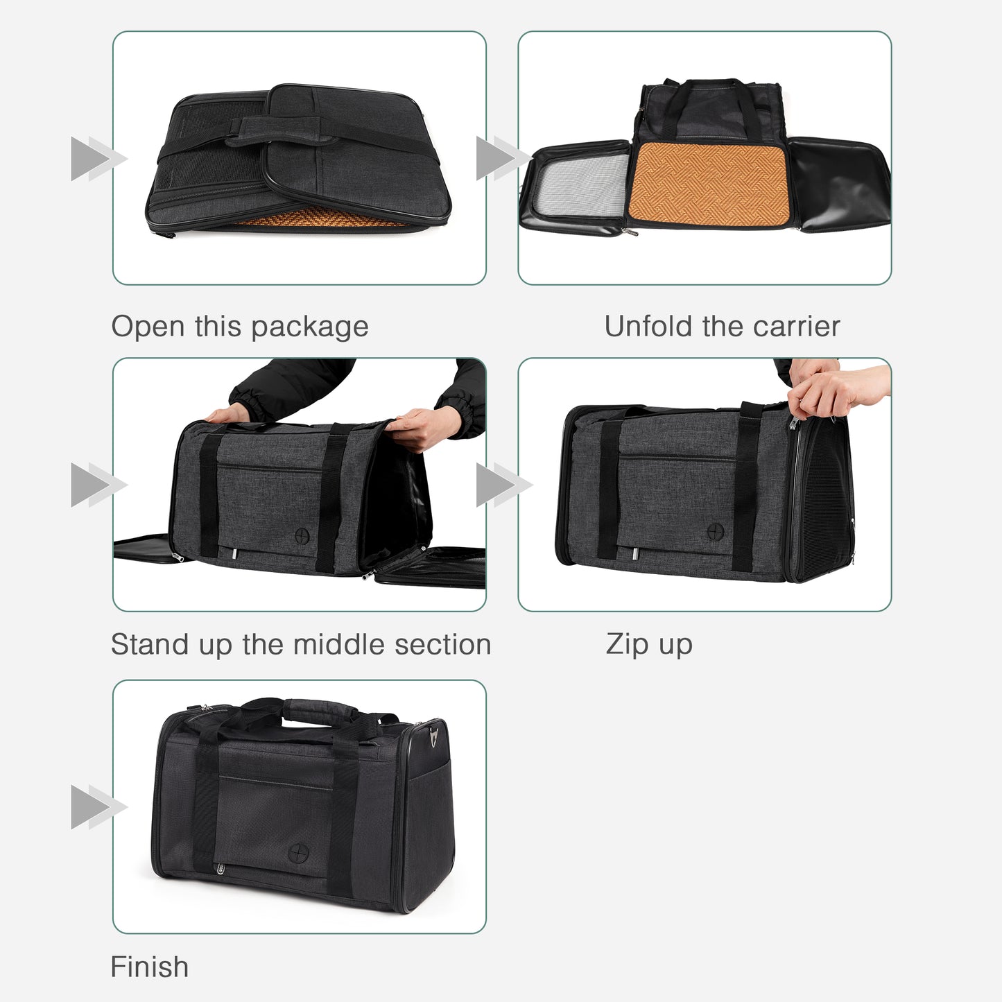 Airline Approved Travel Bag Puppy Carriers with Side Pockets Black