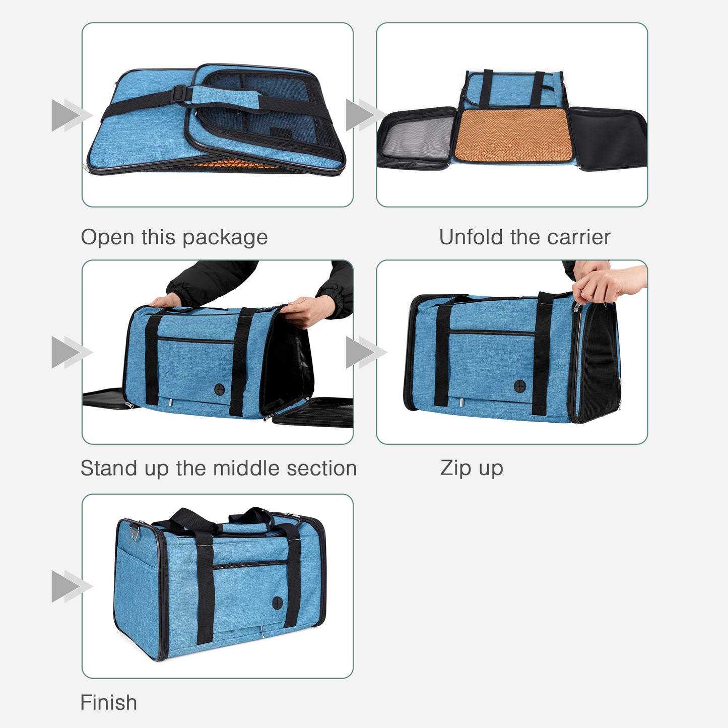 Airline Approved Travel Bag Puppy Carriers with Side Pockets Blue