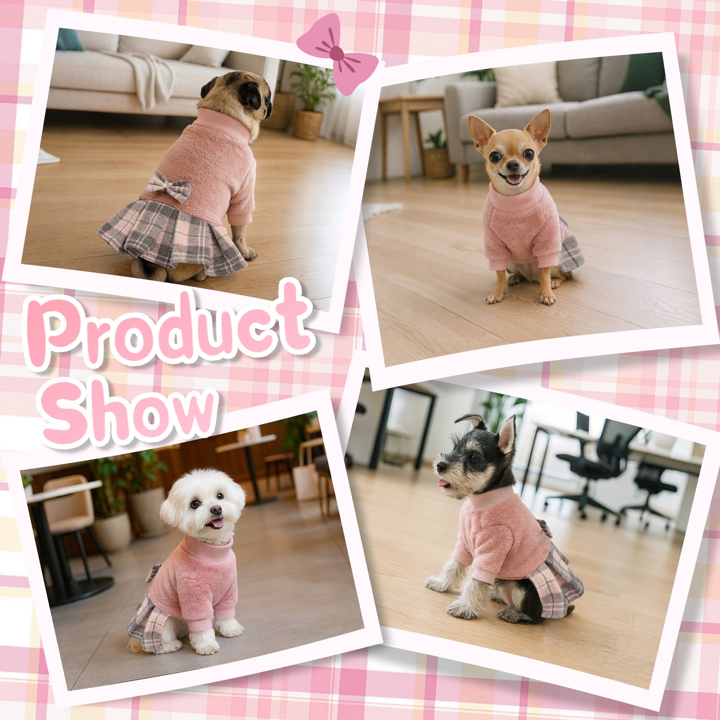 Fleece Small Dog Sweater Dress Pink