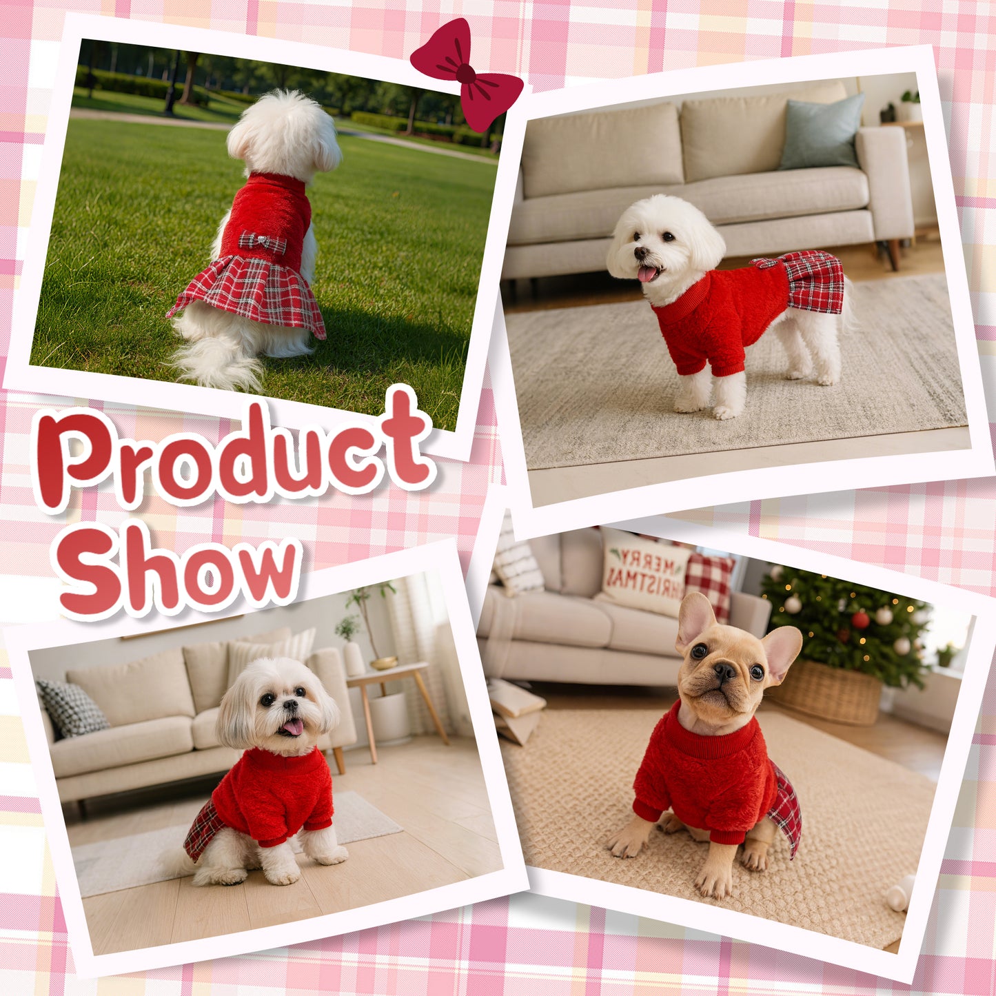 Fleece Small Dog Sweater Dress Red