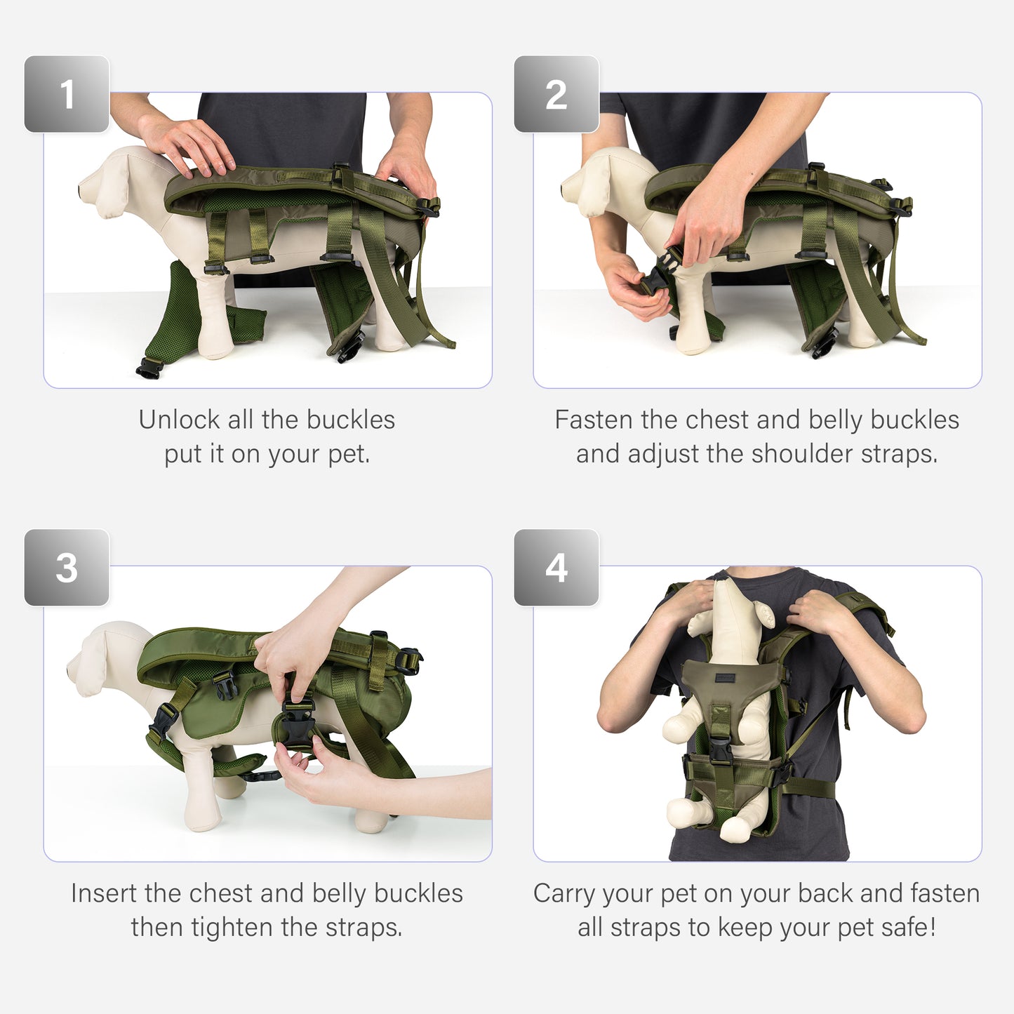 Front Pet Carrier Backpack for Small Dogs and Cats Army Green