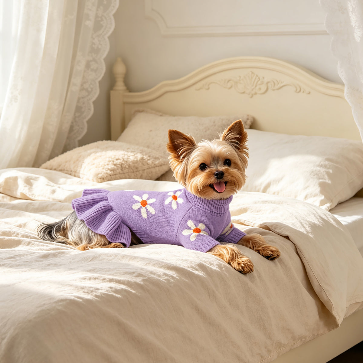 Soft knit turtleneck dog sweater dress