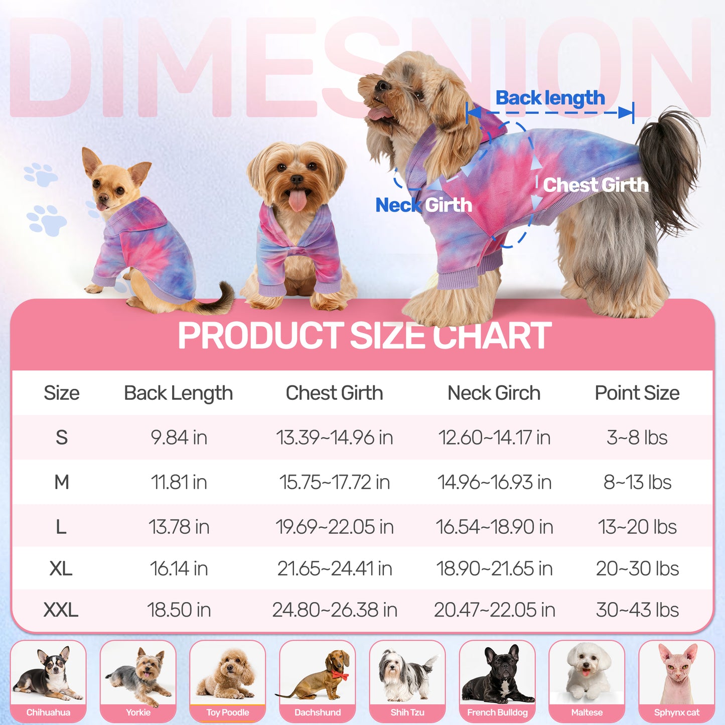 Tie Dye Dog Hoodie Multi Pink Purple