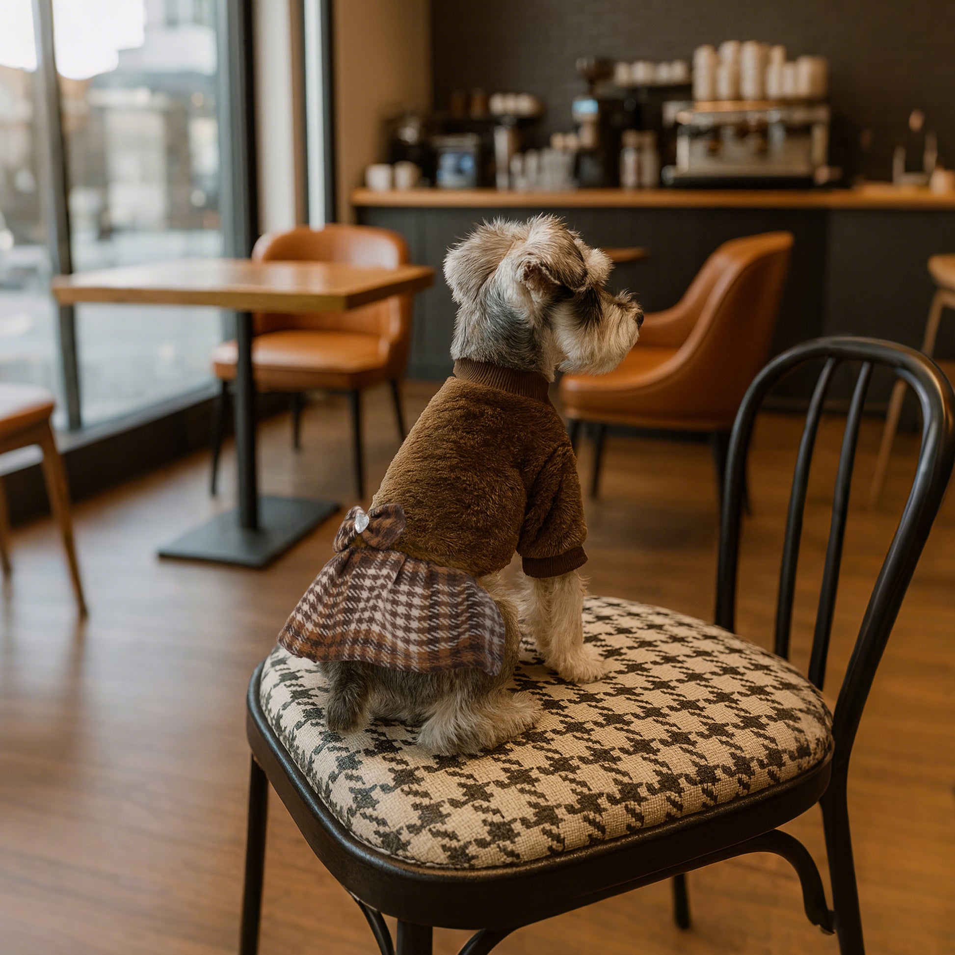 Fleece Small Dog Sweater Dress Brown