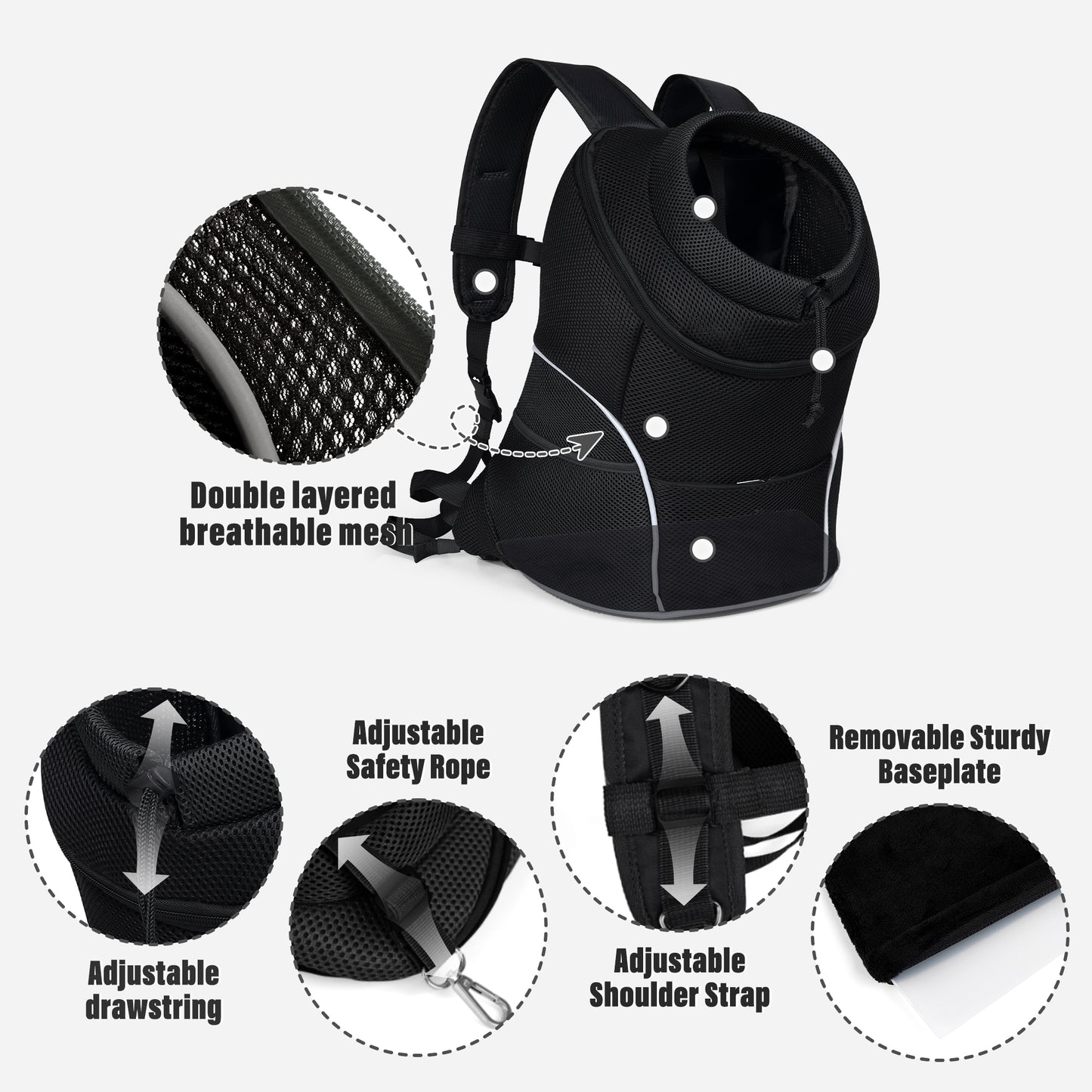 Adjustable Breathable Pet Carrier for Small Dogs All Black