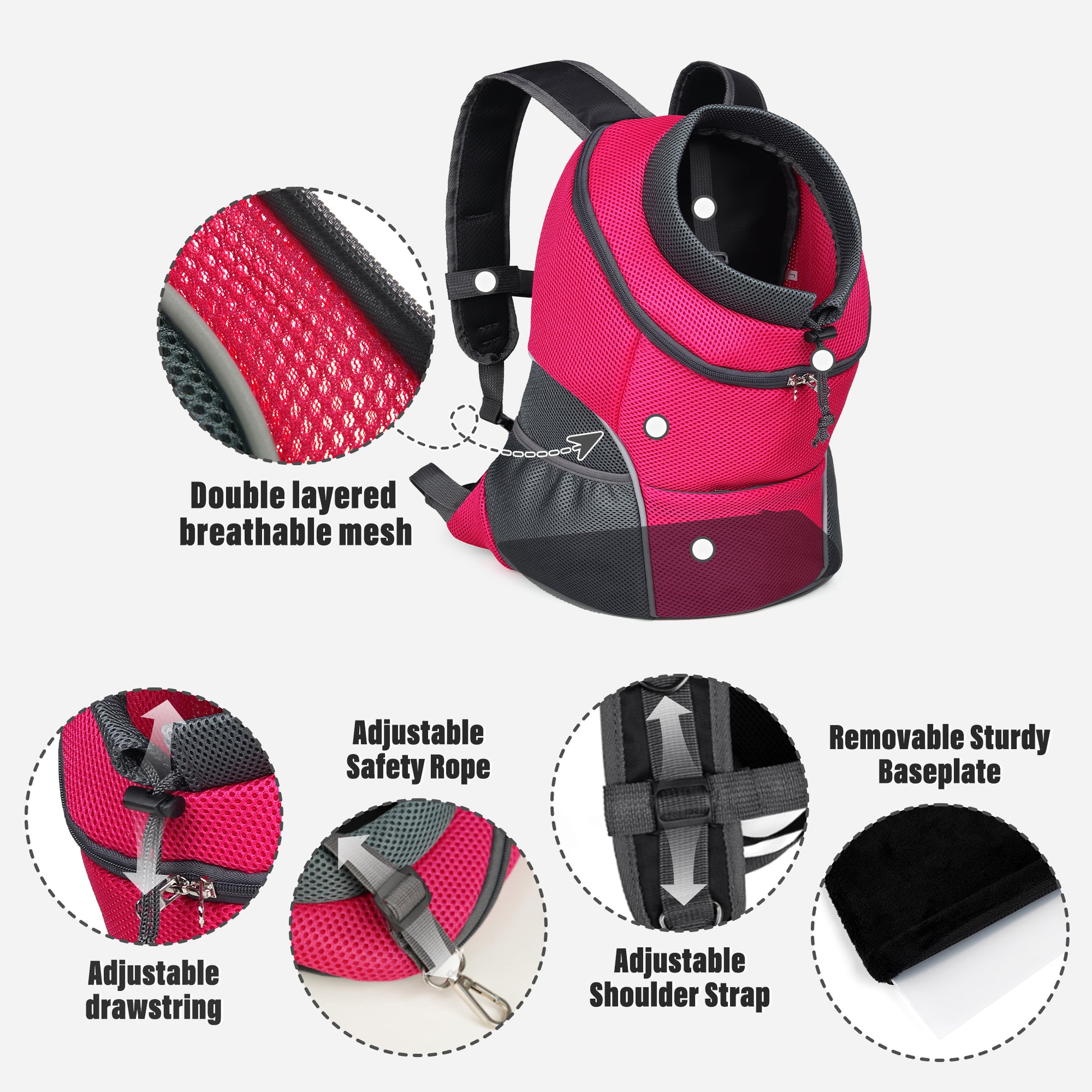 Adjustable Breathable Pet Carrier for Small Dogs Rose red