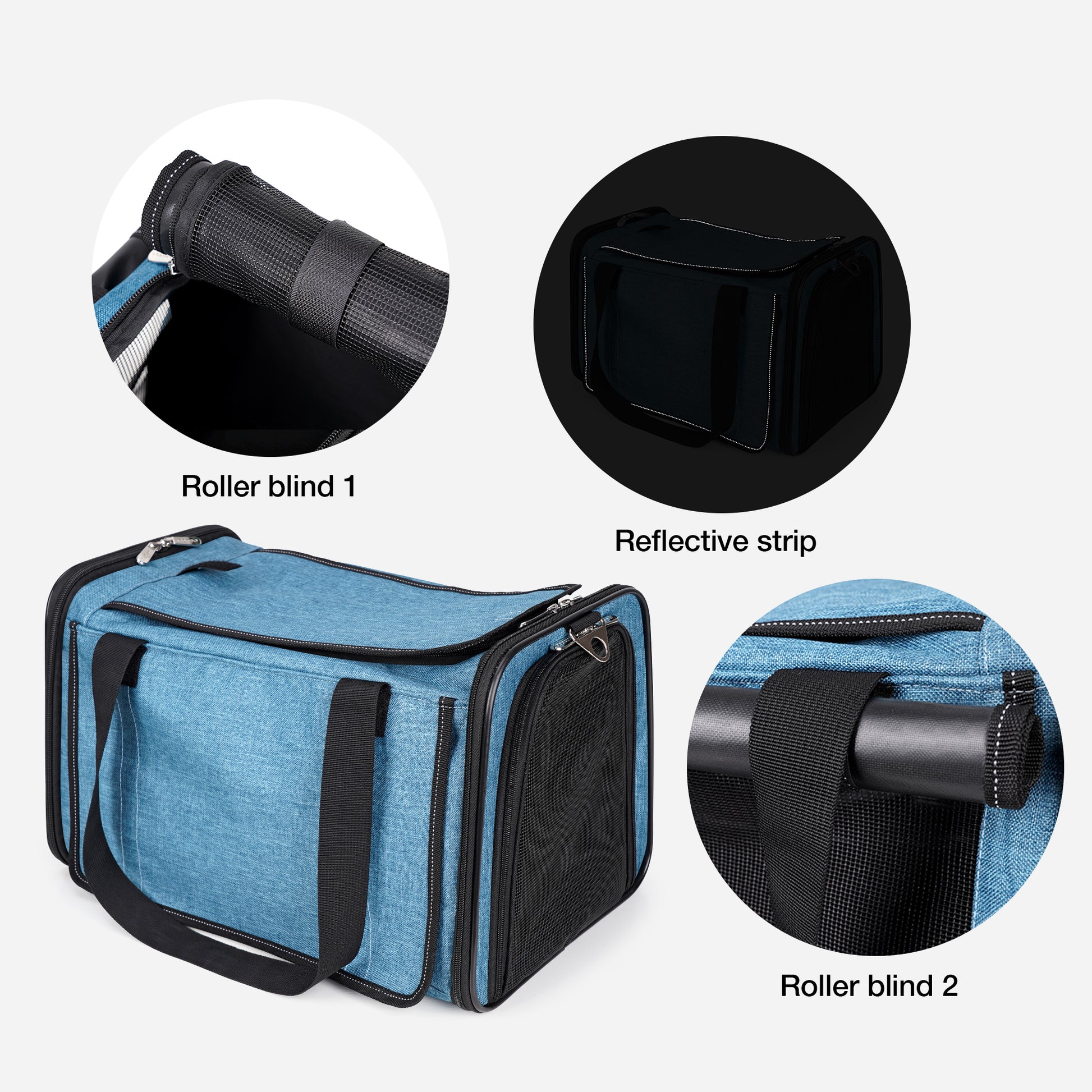Airline Approved Travel Bag Puppy Carriers with Side Pockets Blue