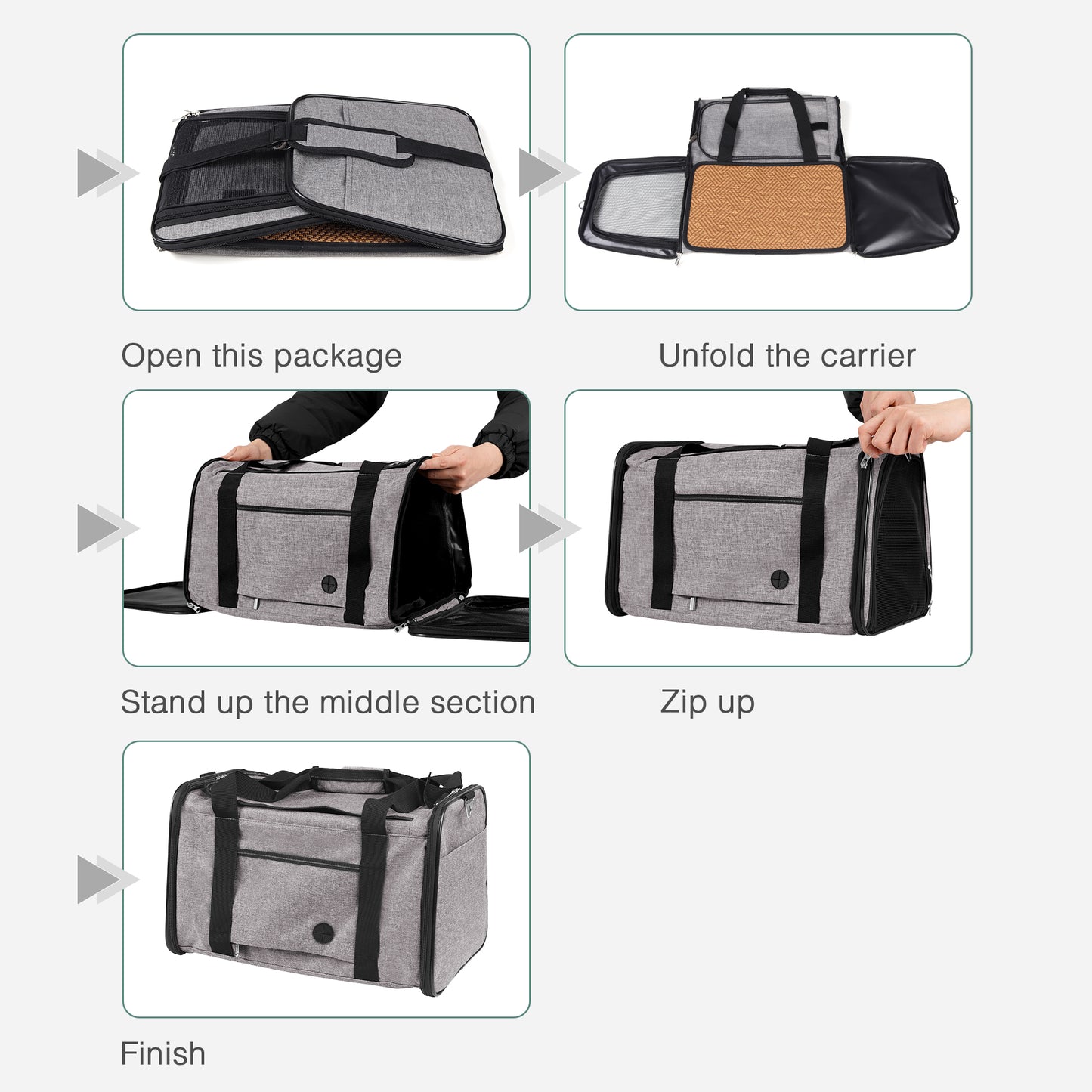 Airline Approved Travel Bag Puppy Carriers with Side Pockets Grey