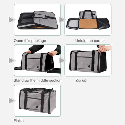 Airline Approved Travel Bag Puppy Carriers with Side Pockets Grey