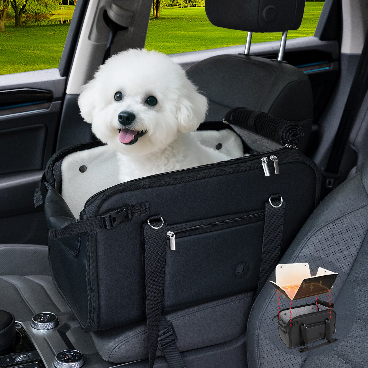 Dog Car Seat Center Console Up to 18 Lbs Black