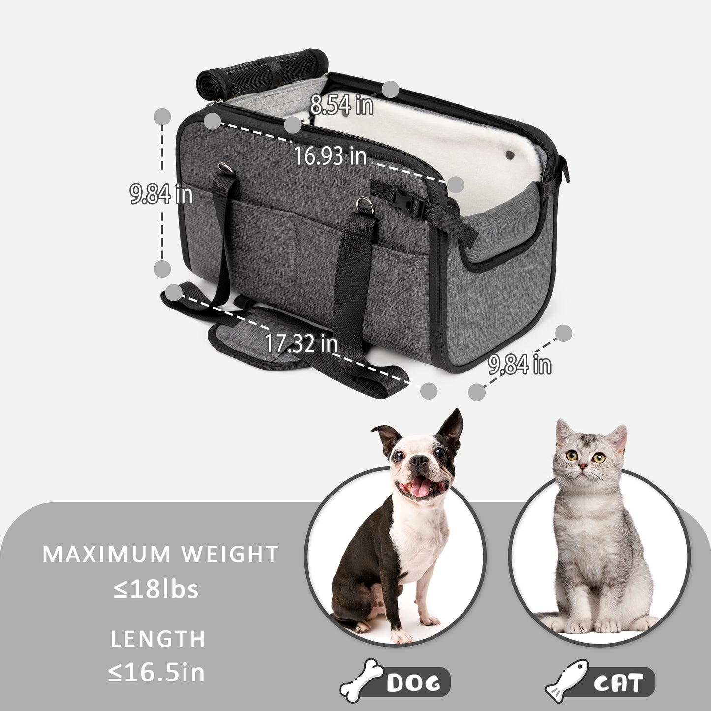 Dog Car Seat Center Console Up to 18 Lbs Dark Grey