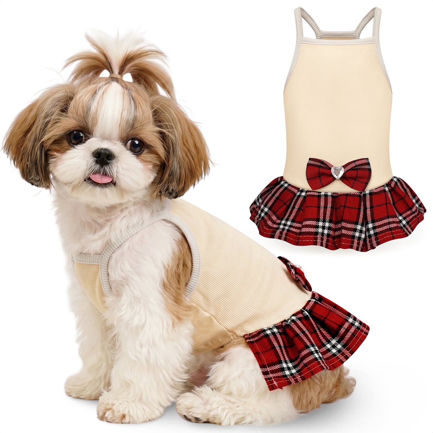 Dog Dress with Plaid Bow