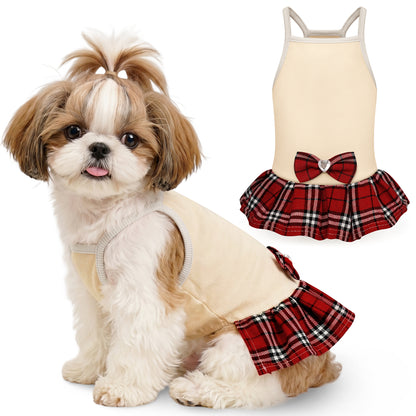 Dog Dress with Plaid Bow