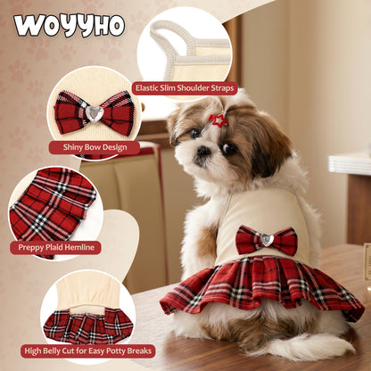 Dog Dress with Plaid Bow