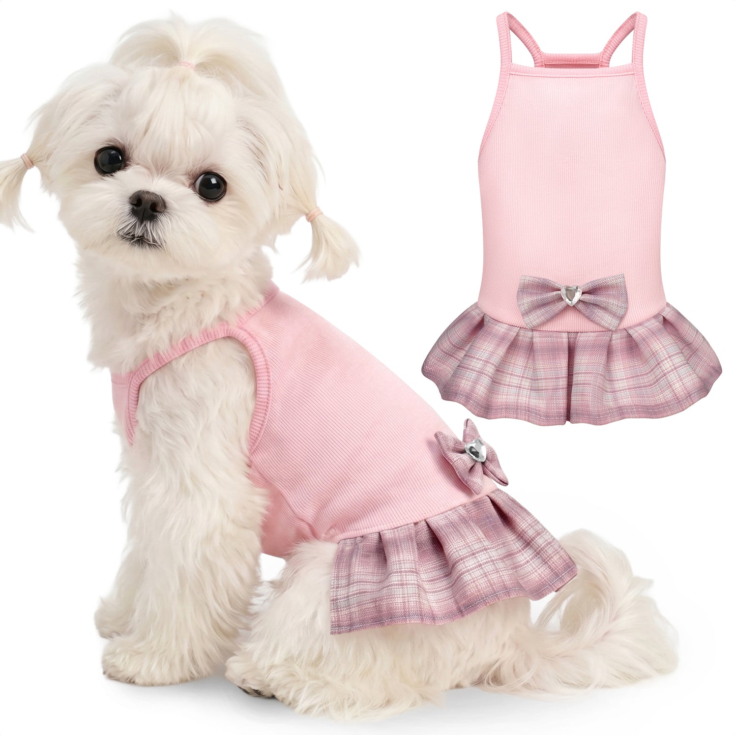 Dog Dress with Plaid Bow