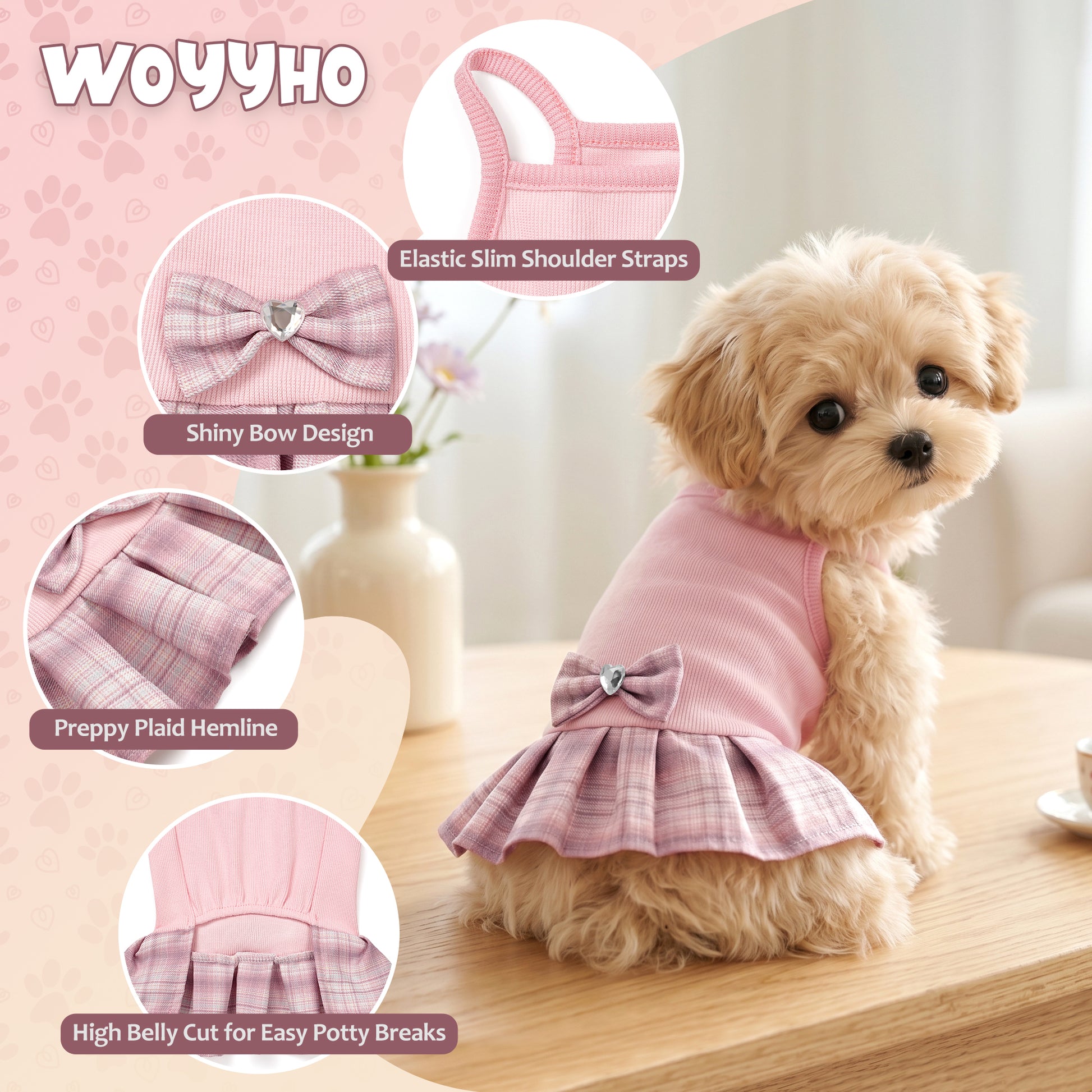 Dog Dress with Plaid Bow