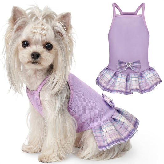 Dog Dress with Plaid Bow