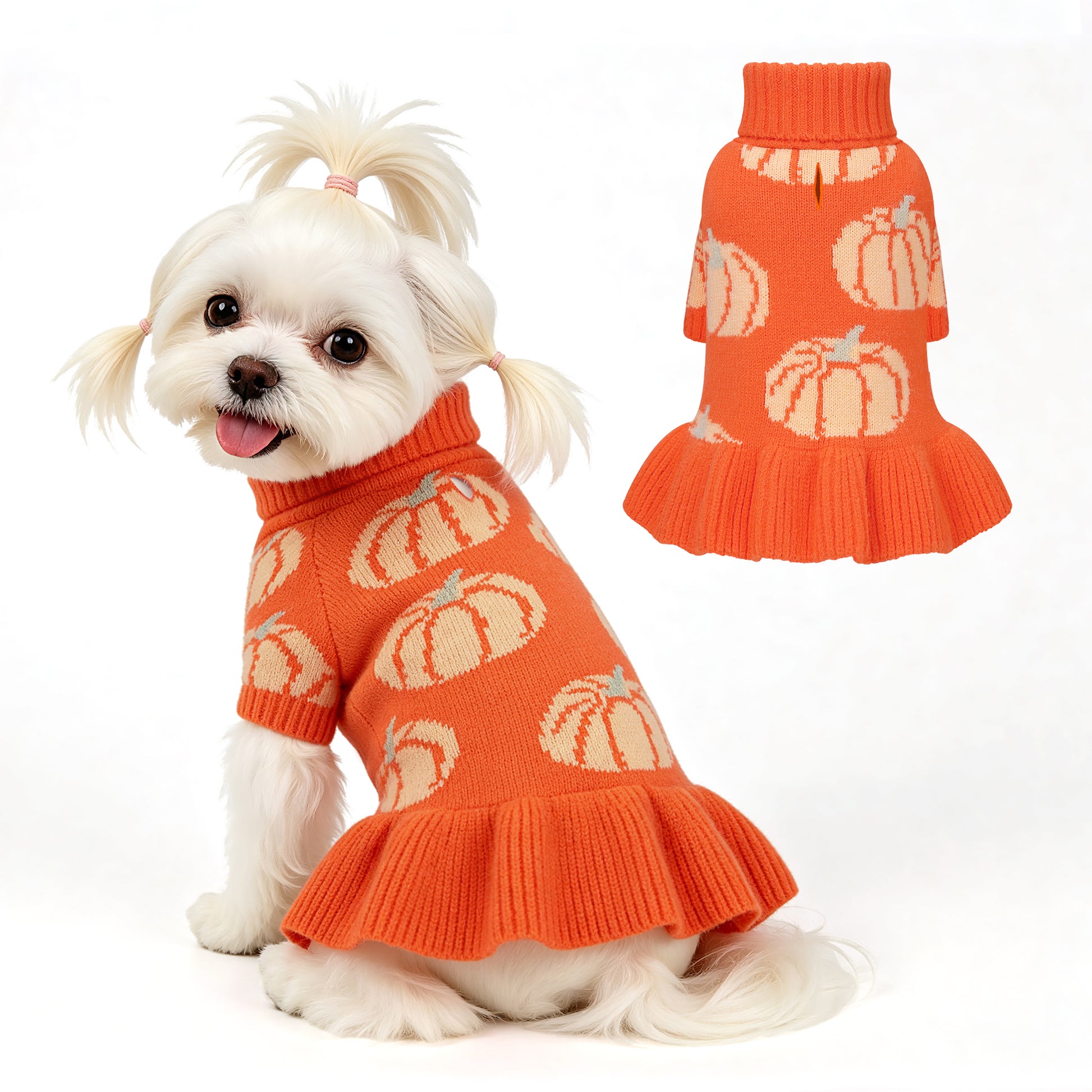 Dog Pumpkin Knit Sweater Dress