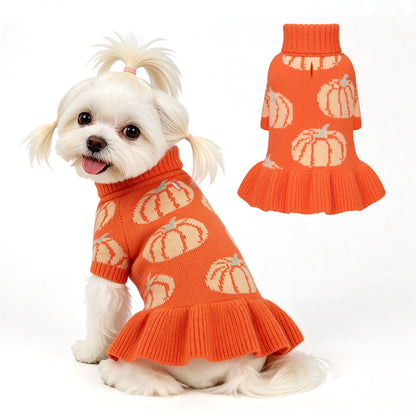 Dog Pumpkin Knit Sweater Dress