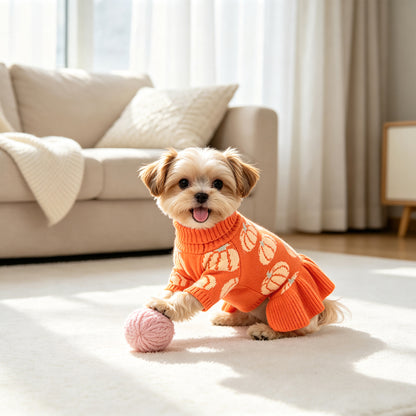 Dog Pumpkin Knit Sweater Dress