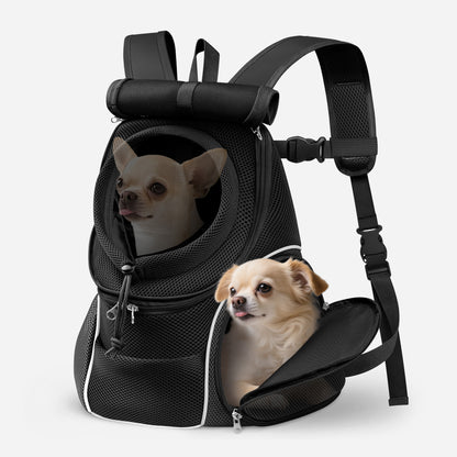 Dog Travel Back Pack with Safety Belt for Travel Hiking Cycling Black