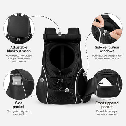 Dog Travel Back Pack with Safety Belt for Travel Hiking Cycling Black