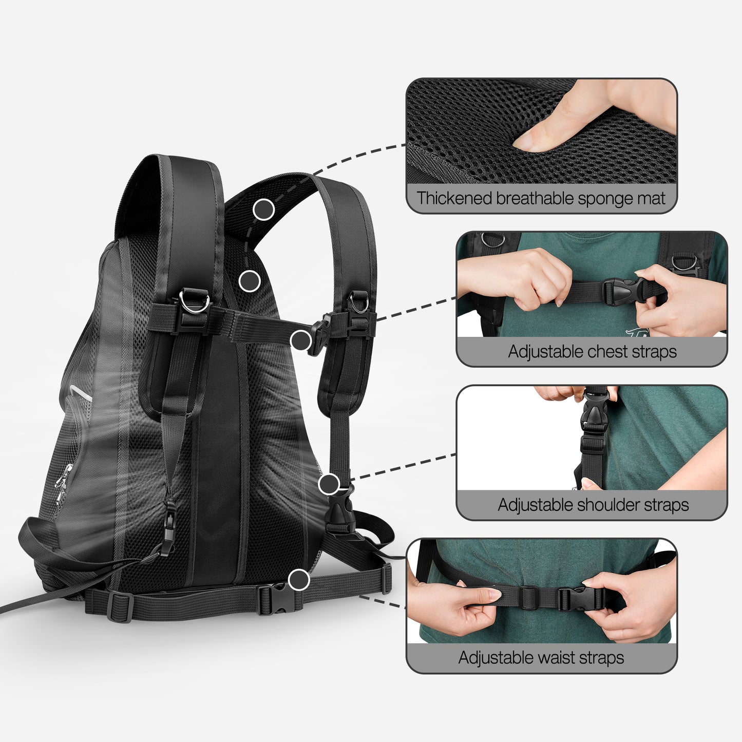 Dog Travel Back Pack with Safety Belt for Travel Hiking Cycling Black