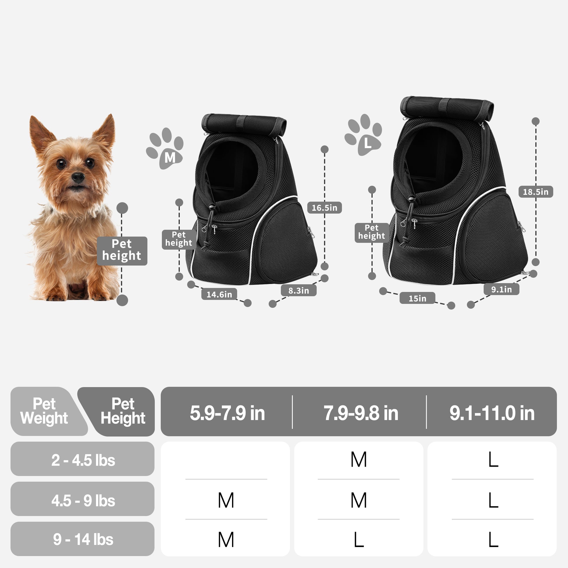 Dog Travel Back Pack with Safety Belt for Travel Hiking Cycling Black