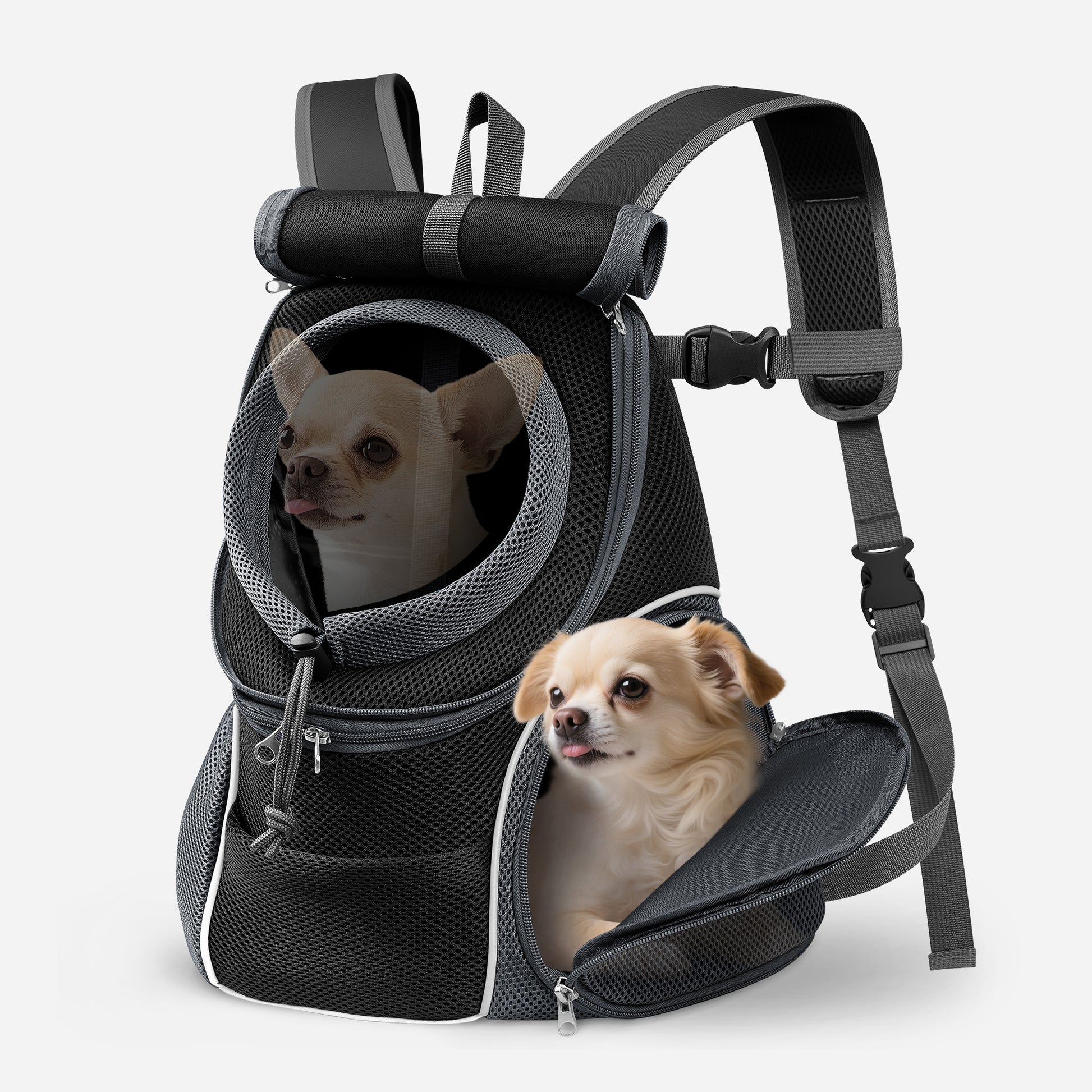 Dog Travel Back Pack with Safety Belt for Travel Hiking Cycling Grey