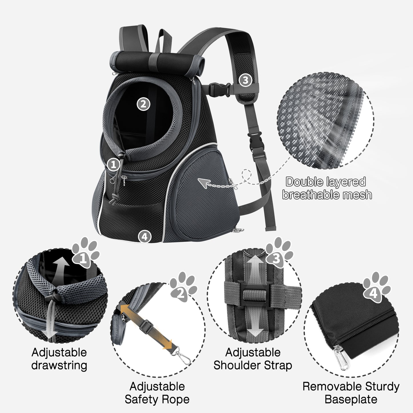 Dog Travel Back Pack with Safety Belt for Travel Hiking Cycling Grey