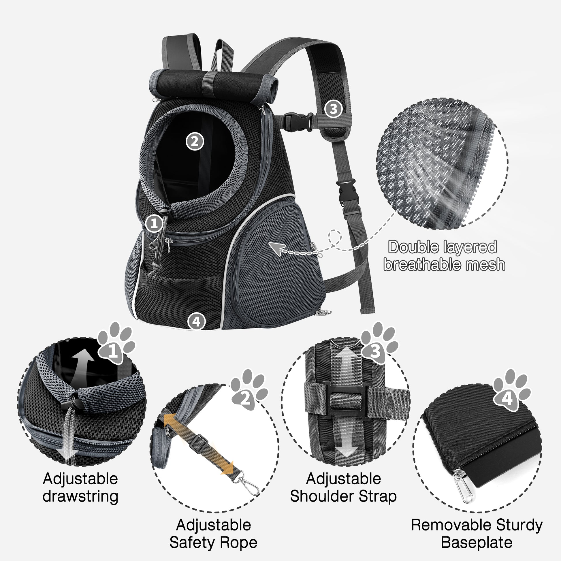 Dog Travel Back Pack with Safety Belt for Travel Hiking Cycling Grey