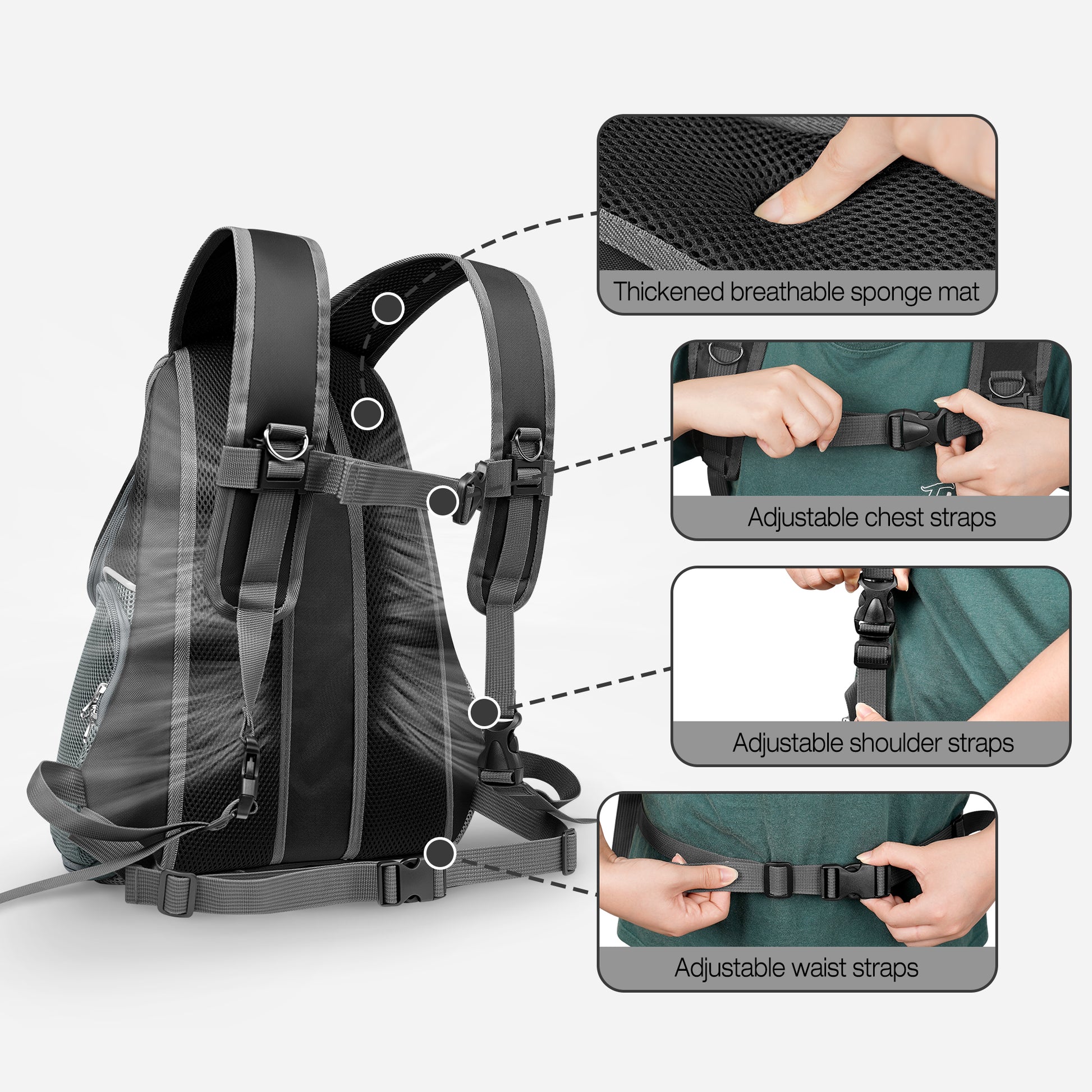 Dog Travel Back Pack with Safety Belt for Travel Hiking Cycling Grey