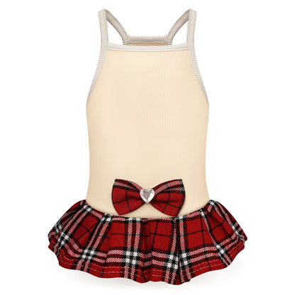 Dog Dress with Plaid Bow