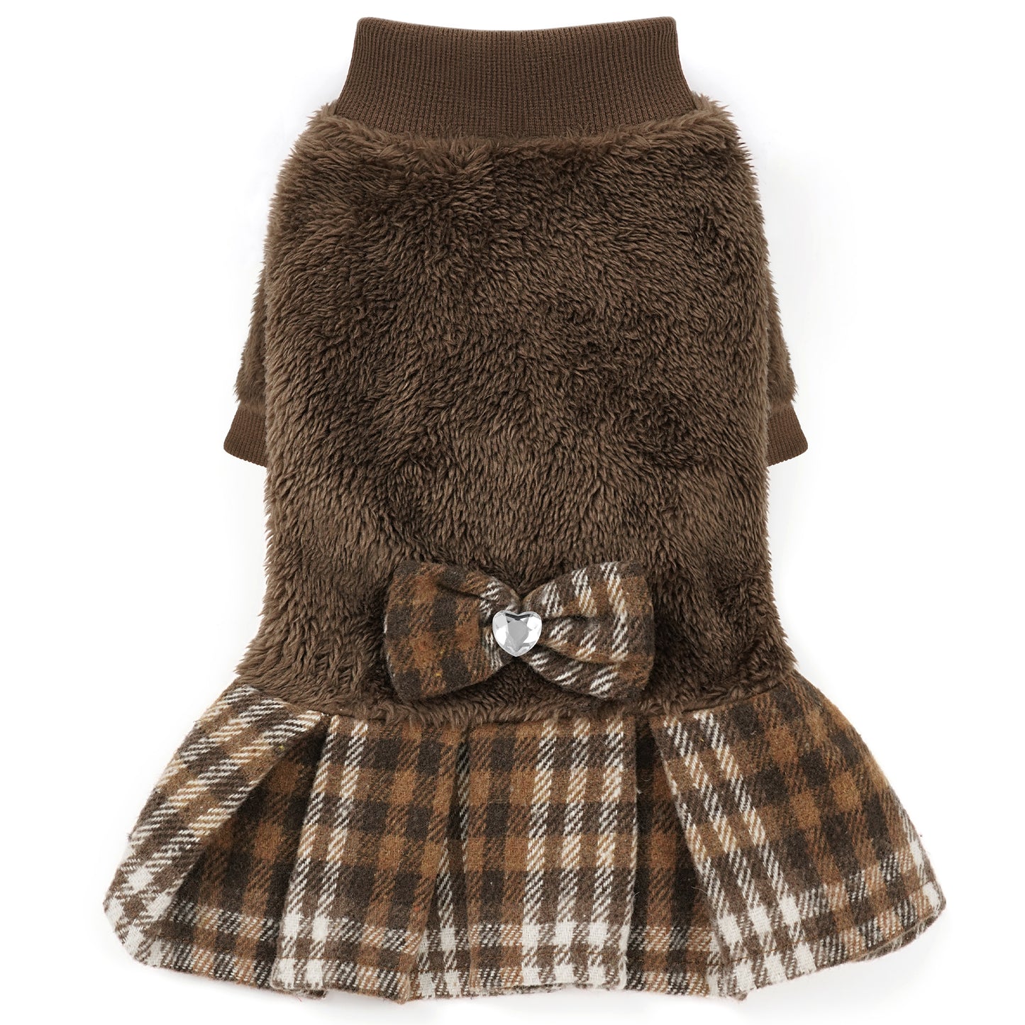 Fleece Small Dog Sweater Dress Brown