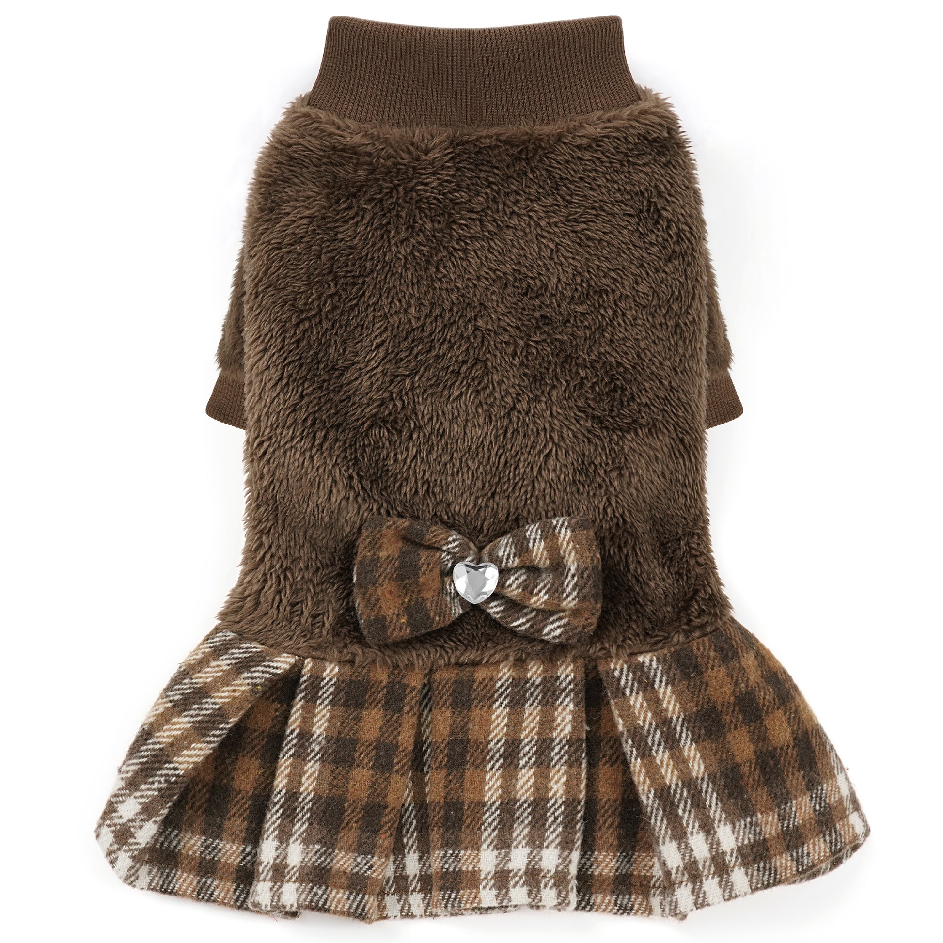 Fleece Small Dog Sweater Dress Brown