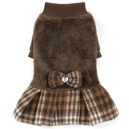 Fleece Small Dog Sweater Dress Brown