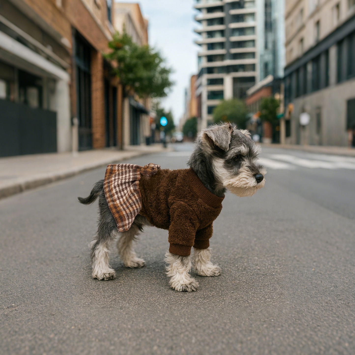 Fleece Small Dog Sweater Dress Brown