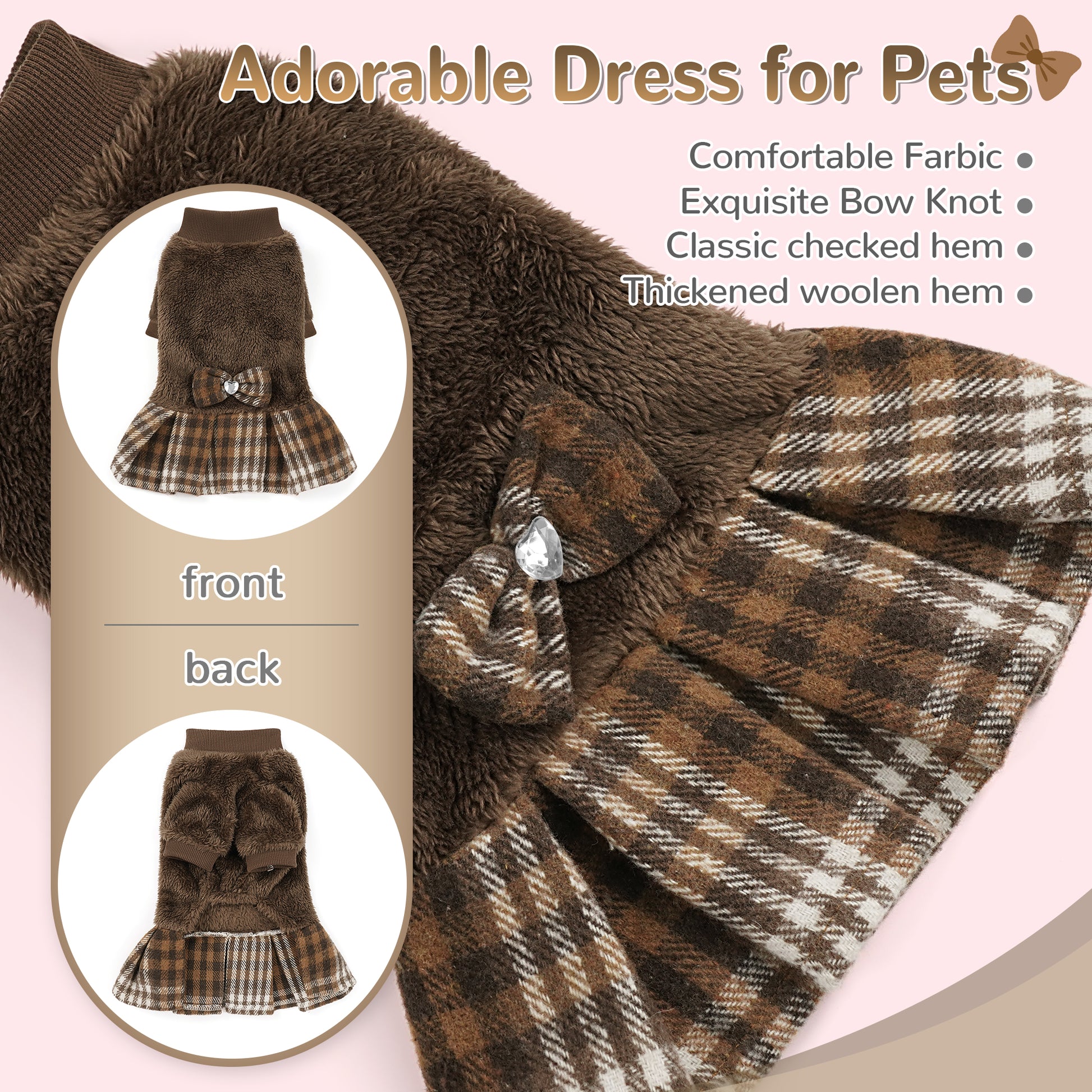 Fleece Small Dog Sweater Dress Brown