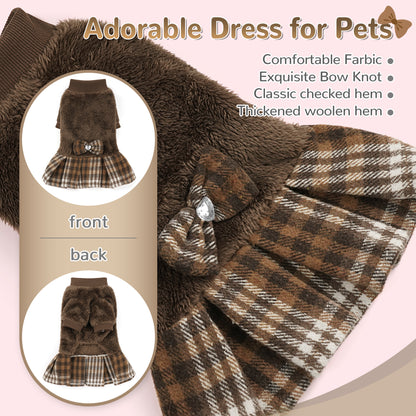 Fleece Small Dog Sweater Dress Brown