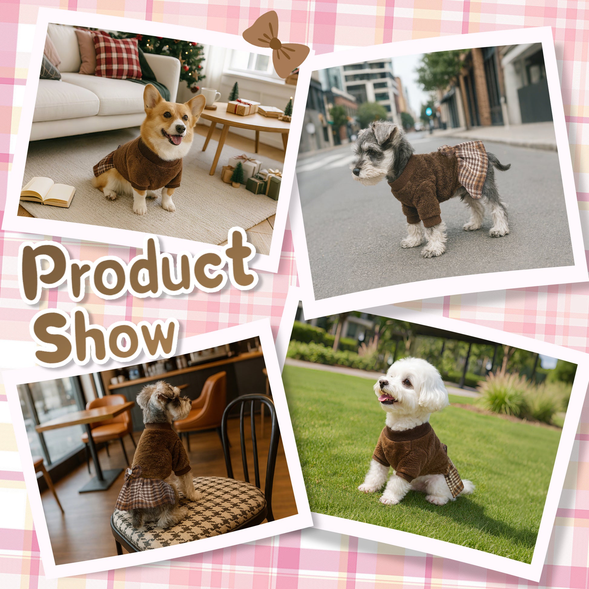 Fleece Small Dog Sweater Dress Brown