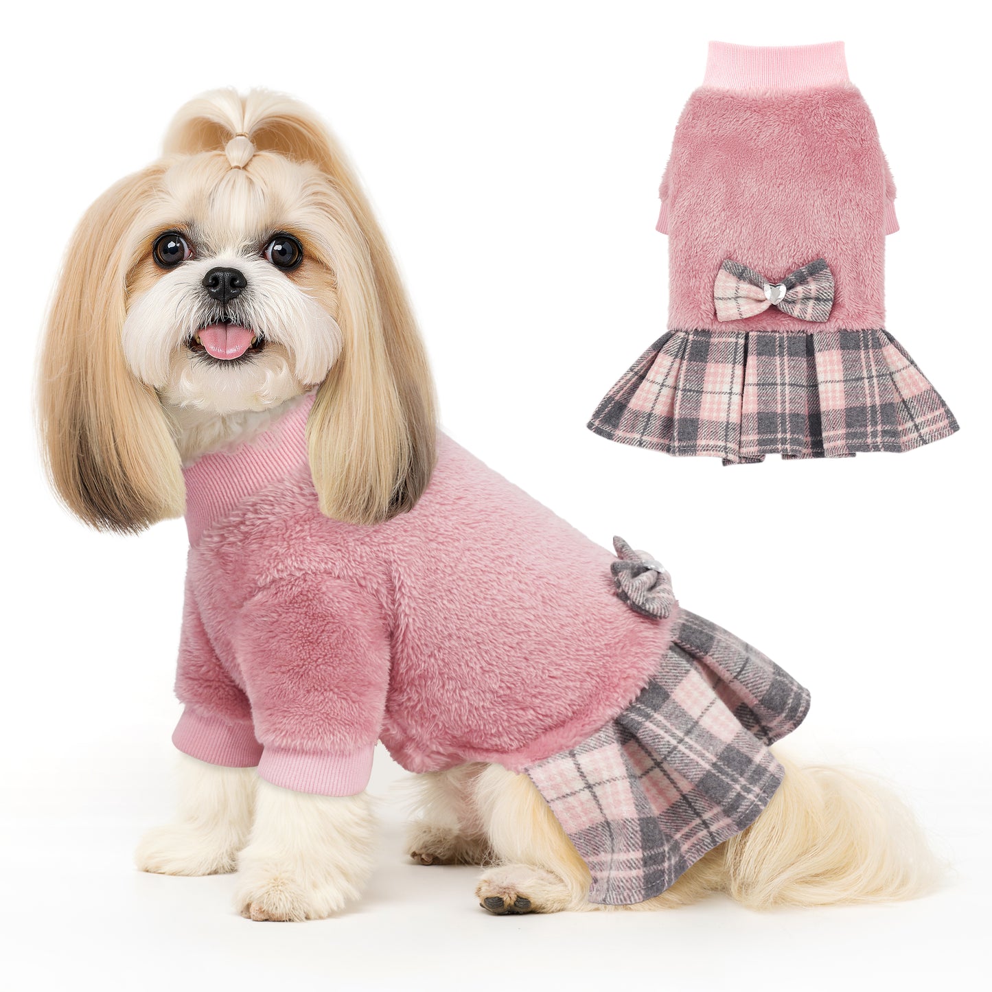 Fleece Small Dog Sweater Dress Pink