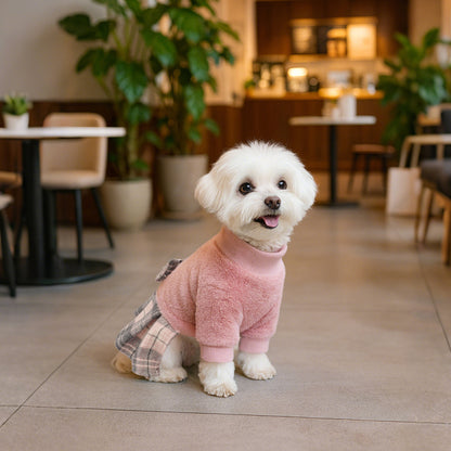 Fleece Small Dog Sweater Dress Pink