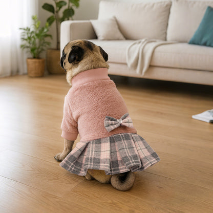 Fleece Small Dog Sweater Dress Pink