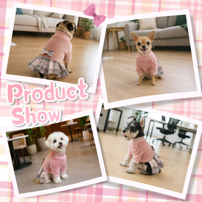 Fleece Small Dog Sweater Dress Pink