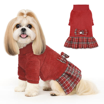 Fleece Small Dog Sweater Dress Red
