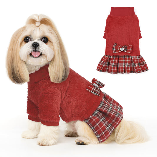 Fleece Small Dog Sweater Dress Red