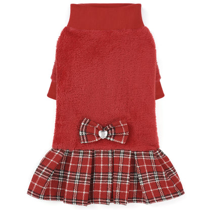 Fleece Small Dog Sweater Dress Red