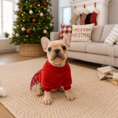 Fleece Small Dog Sweater Dress Red