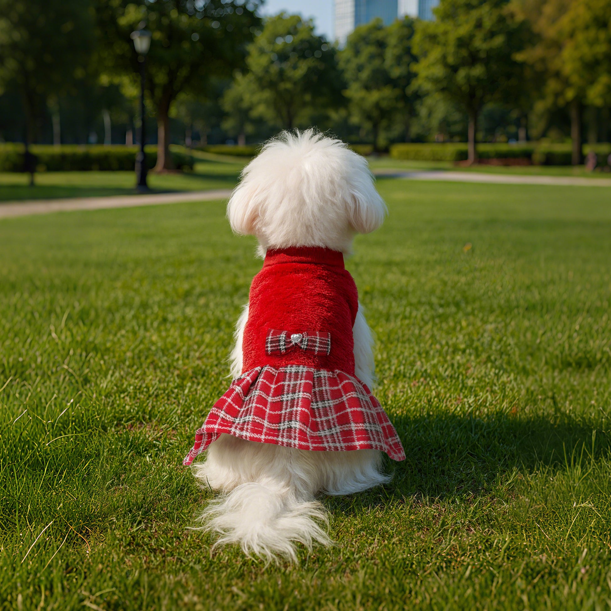 Fleece Small Dog Sweater Dress Red