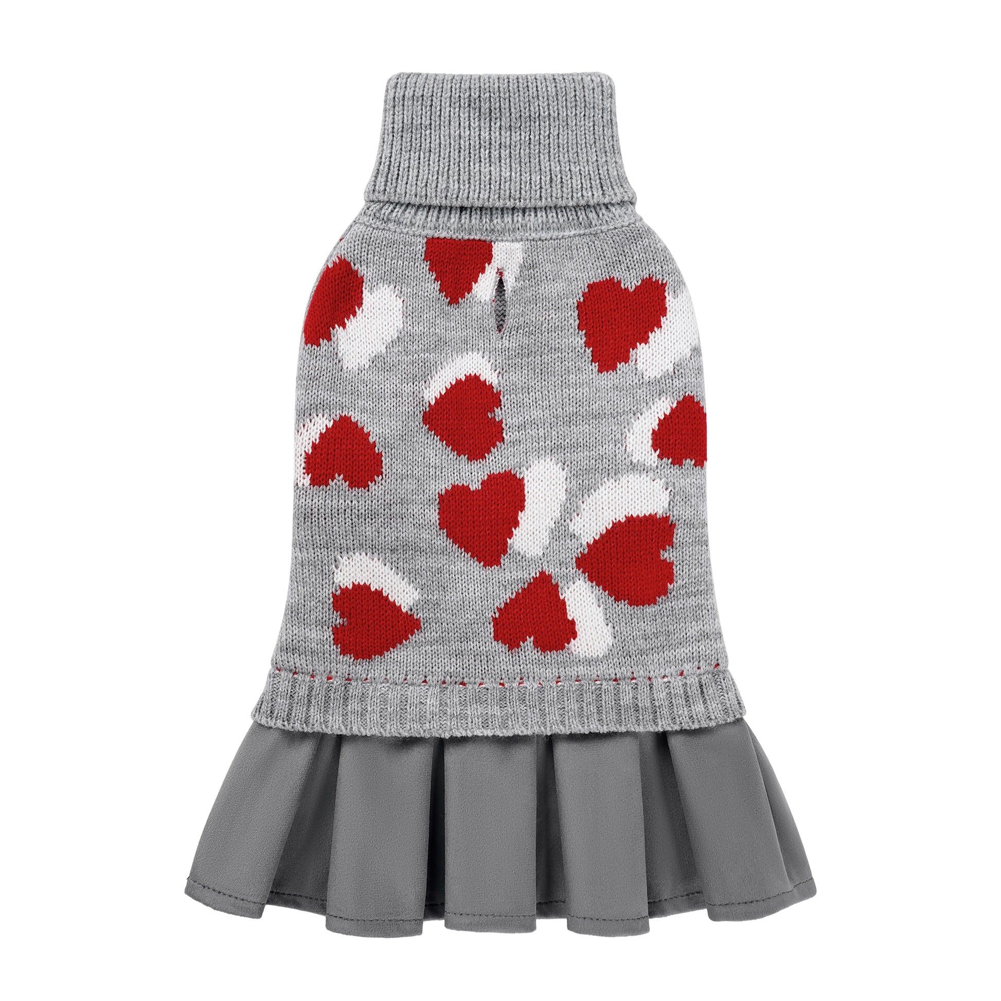 Heart Pattern Pet Dog Sweater Dress Grey